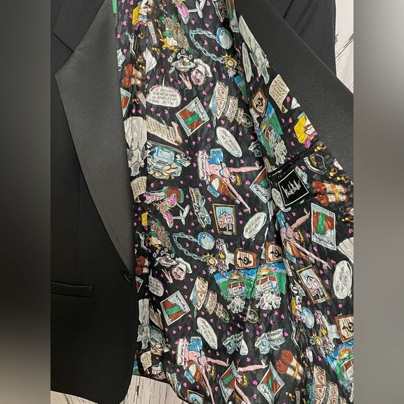 Nicole Miller Vintage Tuxedo Jacket w/ Wedding Themed Lining 40S - Picture 5 of 9